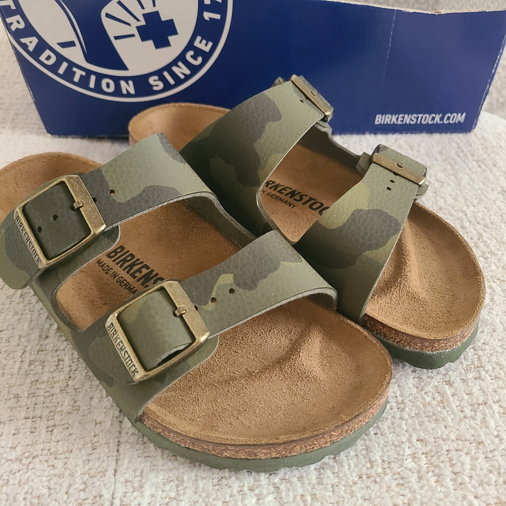 NEW Birkenstock Arizona Desert Soil Camouflage Green Birko-Flor Narrow Sz 36 W5